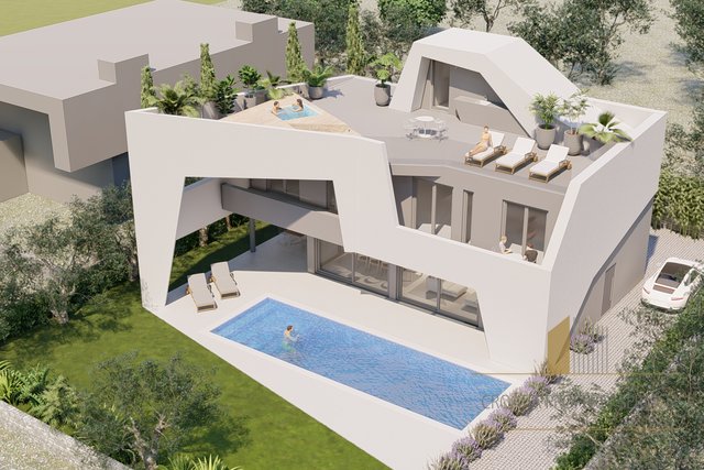 Attractive villa with pool under construction in Kastel Stafilic, 214m2 gross. Seaview!