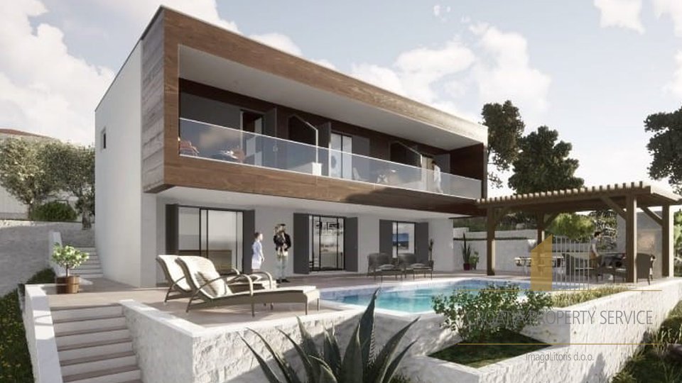 Luxury modern villa under construction only 80 m from the sea near Rogoznica!