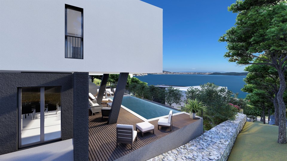 Luxuriöse Doppelhaushälfte mit Meerblick in prestigeträchtiger Lage in der Nähe von Trogir!