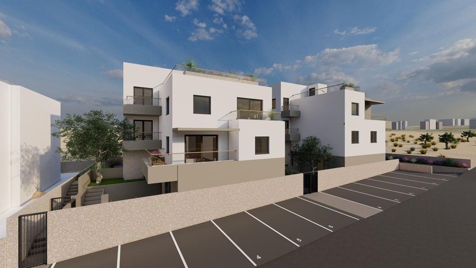 Moderno stanovanje s pogledom na morje v novi stavbi 250 m od plaže na otoku Pagu!