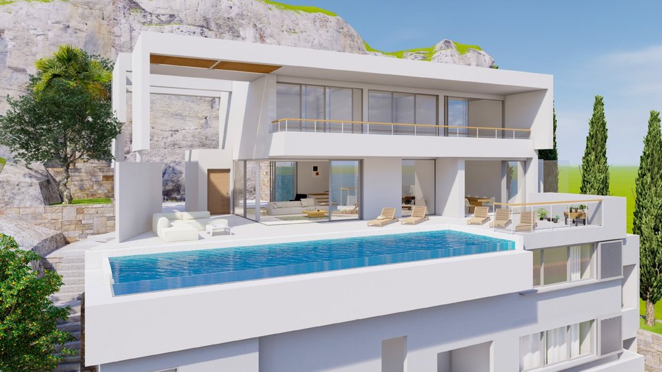 Entdecken Sie eine Oase des Friedens und des Luxus im Herzen von Trogir - eine luxuriöse moderne Villa mit atemberaubendem Meerblick.