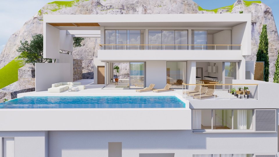 Odkrijte oazo miru in razkošja v srcu Trogirja - luksuzno sodobno vilo s čudovitim pogledom na morje.