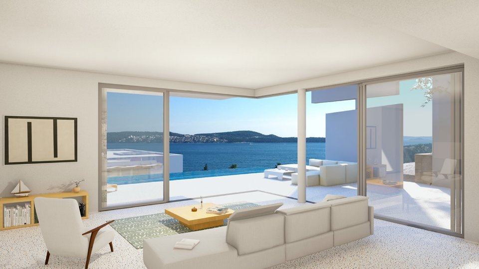 Scopri un'oasi di pace e lusso nel cuore di Trogir - una lussuosa villa moderna con una splendida vista sul mare.