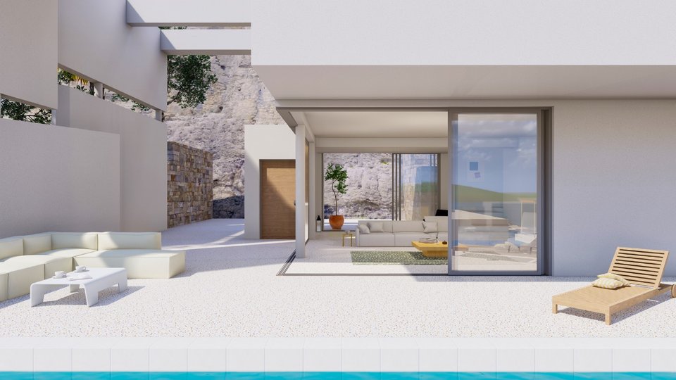 Entdecken Sie eine Oase des Friedens und des Luxus im Herzen von Trogir - eine luxuriöse moderne Villa mit atemberaubendem Meerblick.