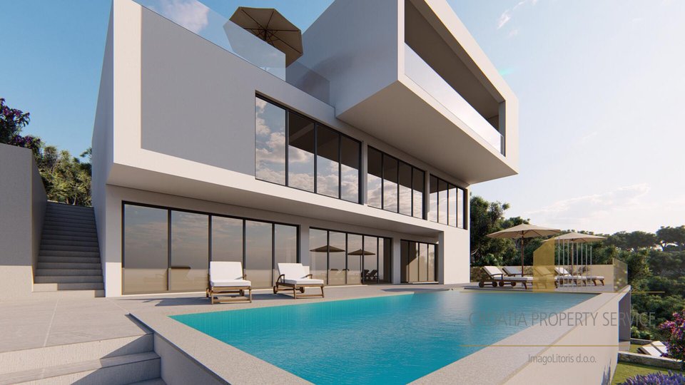 CONSTRUCTION LAND IN FIRST ROW  WITH THE PROJECT OF MODERN VILLA IN UNIQUE LOCATION, OMIŠ