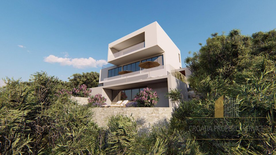 CONSTRUCTION LAND IN FIRST ROW  WITH THE PROJECT OF MODERN VILLA IN UNIQUE LOCATION, OMIŠ